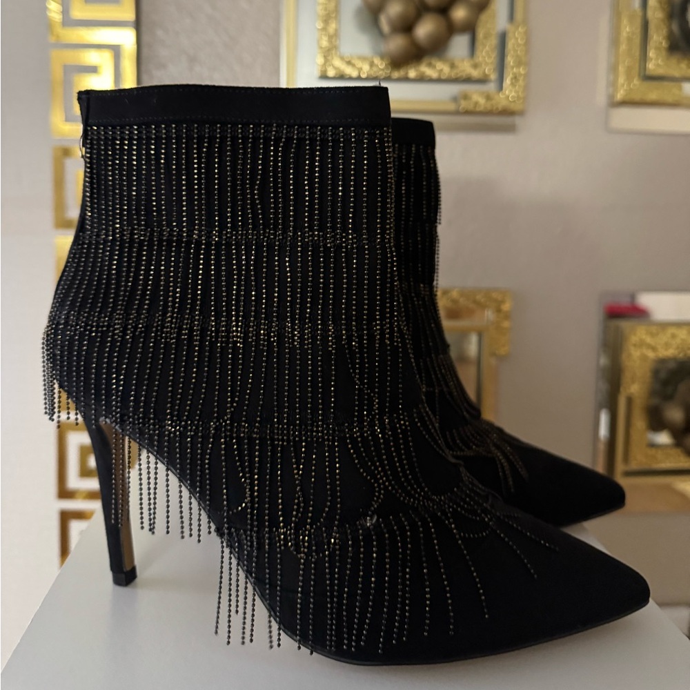 Elegant Black and Gold Women's Ankle Boots